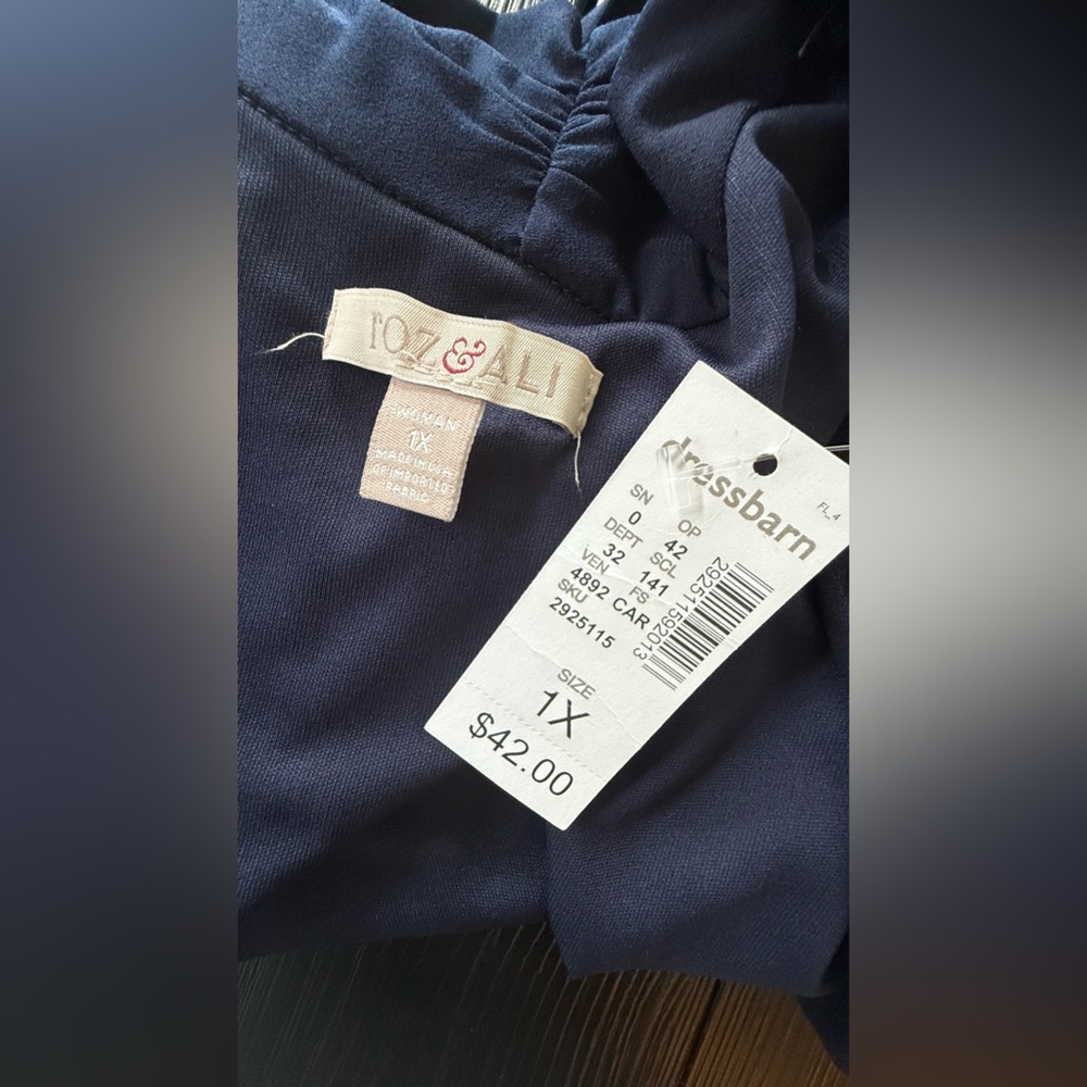 Roz & Ali Navy Blue Open Front Stretch Knit Cardigan - Picture 8 of 8